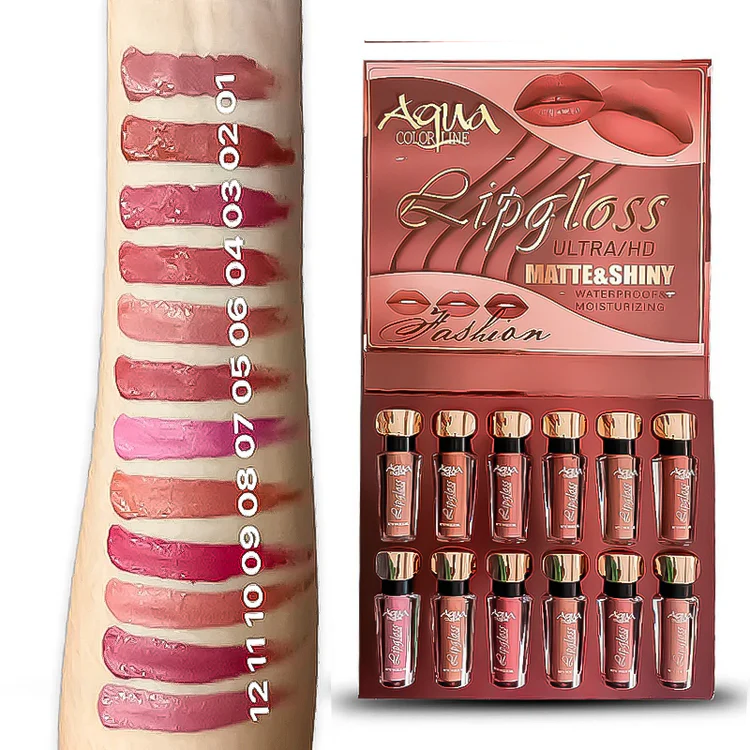 Aqua Color Line 12 Pieces Lip Gloss - 3 Groups